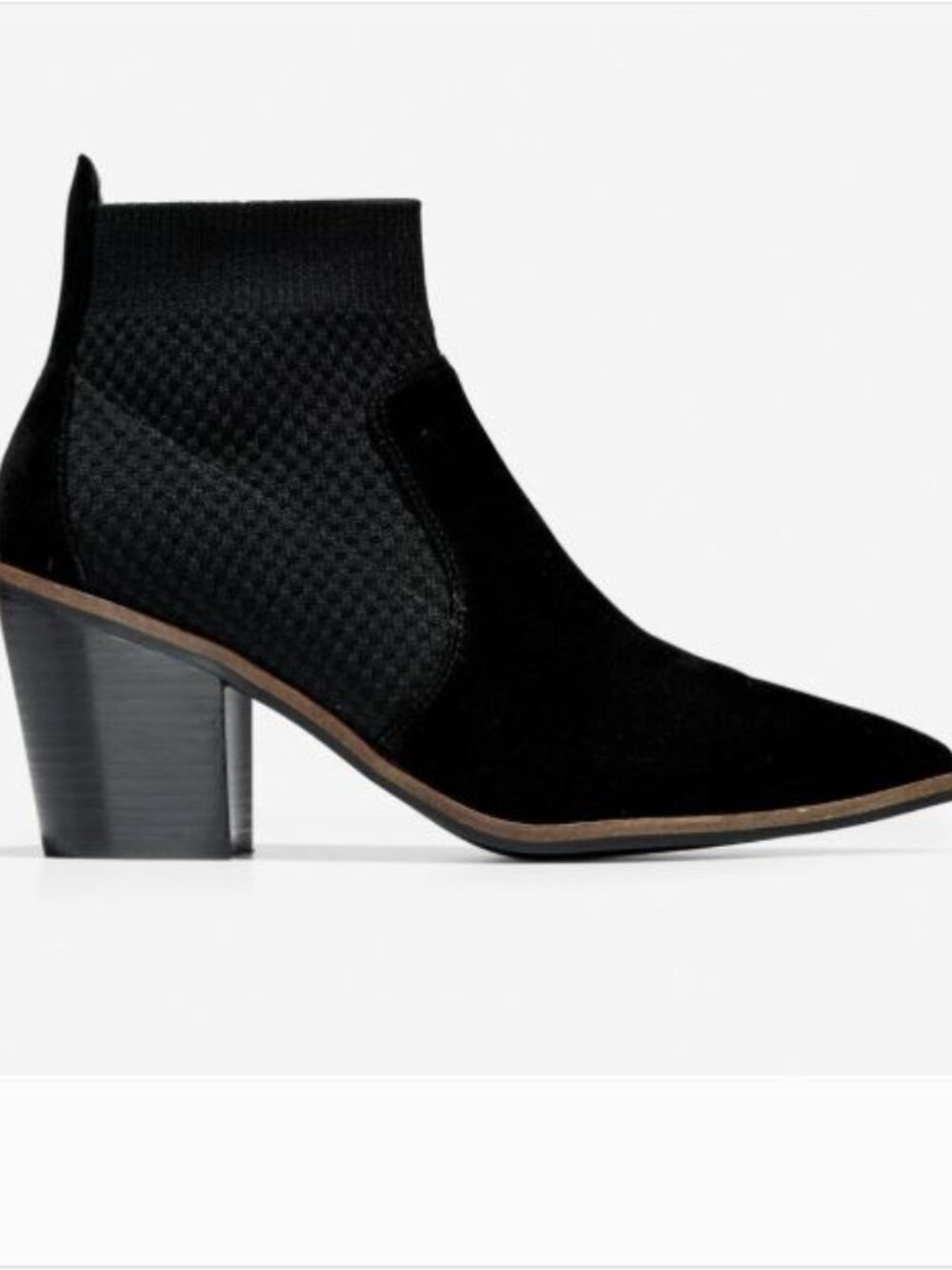 Cole Haan Grand OS Maggie Suede Ankle Boots 6 Black Knit Pointed Toe Booties